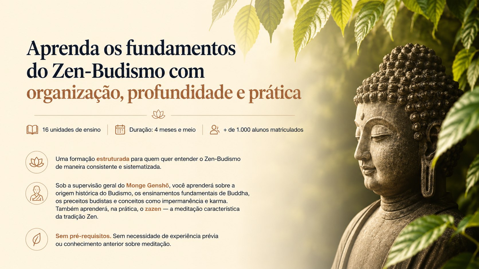 Arte do CED com Buddha e informações sobre fundamentos do Zen-Budismo